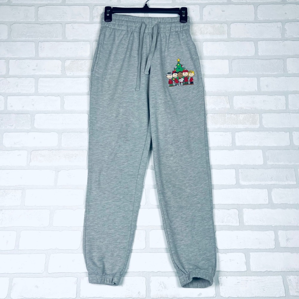 Peanuts Christmas Charlie Brown Snoopy Heather Gray Jogger Sweatpants Womens S